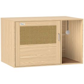 PawHut Boho Style Cat Litter Box Enclosure with Rattan Door, Scratching Mat, Non-slip Foot Pads, 31.5" x 20" x 20"