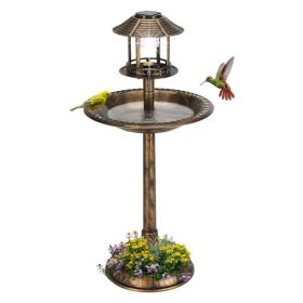 42"bird bath feeder with flowerpot base and Solar. Bronze