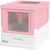 Top Entry Enclosed Kitty Litter Box with Scoop, Tray, Front Entry, Large Space, Foldable, Portable, Pink