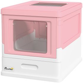 Top Entry Enclosed Kitty Litter Box with Scoop, Tray, Front Entry, Large Space, Foldable, Portable, Pink