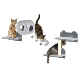 4 PCs 9.3" H Cat Wall Shelves, Pet Wall-mounted Climbing Shelf Set, Kitten Activity Centre with Condo, Cushion, Scratching Post, Jumping Platform