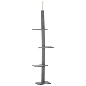 100" Floor To Ceiling Cat Tree w/ 3 Perches Activity Center for Kittens Cat Tower Furniture, Grey