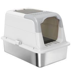 Extra Large Stainless Steel Litter Box, Enclosed Kitty Litter Box for Big Cats with Scoop, Deodorizer Bag