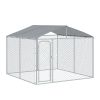Dog Kennel Outdoor Run Fence with Roof, Steel Lock, Mesh Sidewalls for Backyard & Patio, 9.8' x 9.8' x 7.7'