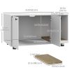 Litter Box Furniture Hidden Cat Washroom Furniture with Double Doors and Scratching Pad, White