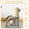 17" Small Cat Tree with Jute Scratching Post, Curved Scratching Board, Dangling Ball with Bell, Grey