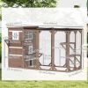 Wooden Cat Catio, 76"L Walk in Outdoor Cat House with Asphalt Roof, Platforms, Lockable Doors for 2-3 Cats, Brown