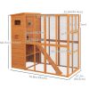 68.75" H Cat Cage Large Wooden Outdoor Cat House with Large Run for Play, Catio for Lounging, and Condo Area for Sleeping, Natural