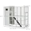 68.7" H Cat Cage Large Wooden Outdoor Cat House with Large Run for Play, Catio for Lounging, and Condo Area for Sleeping, White