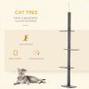 100" Floor To Ceiling Cat Tree w/ 3 Perches Activity Center for Kittens Cat Tower Furniture, Grey