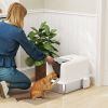 PawHut 2 in 1 Stainless Steel Cat Litter Box with Removable Lid, Scoop, Filter Bags, for Small to Large Cats, White