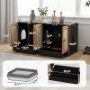 PawHut Cat Litter Box Enclosure w/ 2 Cabinets, Scratching Mats, Trays, for 2 Cats Kittens, Black