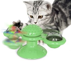 Windmill Cat Toy Turntable Interactive Teasing Pet Toy Wall Mount Turning Tickle Scratch Hair Brush Cat Toy with Catnip Light Ball (Option: WindmillCatToyGreen)