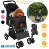 4 Wheels Pet Stroller Foldable Carrier Strolling Cart Travel Jogger Pet Stroller with Removable Liner Storage Basket for Dog Cat
