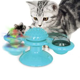 Windmill Cat Toy Turntable Interactive Teasing Pet Toy Wall Mount Turning Tickle Scratch Hair Brush Cat Toy with Catnip Light Ball (Option: WindmillCatToyBlue)