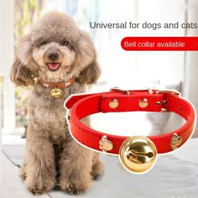 Leather Pet Collars Pet paw print bone alloy bell collar dog collar Best Santa Xmas Gifts cat collar (Color: black, size: M)